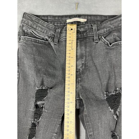 Levi's 711 Skinny Jeans Womens 28 Black Wash Denim Cotton Mid-Rise Distressed - Picture 4 of 7